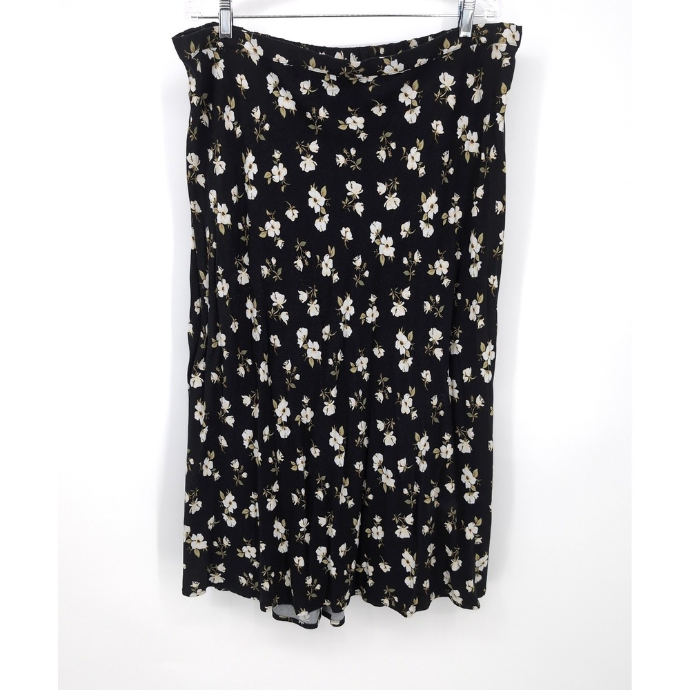 Old Navy Skirt Black Floral Elastic Waist Rayon Midi Womens 2X